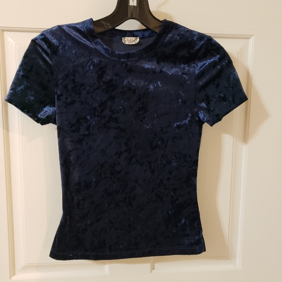 Intimately By Free People Navy Velvet Short Sleeve Top - Picture 1 of 6